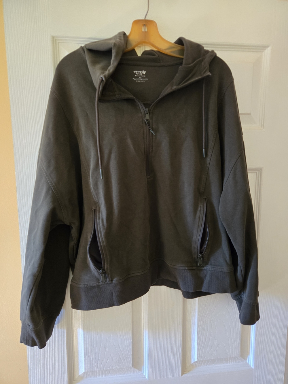 Half-Zip Hooded Sweatshirt Jacket - Olive Green